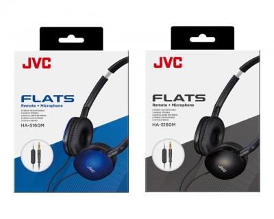 JVC Flats Lightweight Foldable On-Ear Headphones with Remote and Mic in Blue - HA-S160M-A